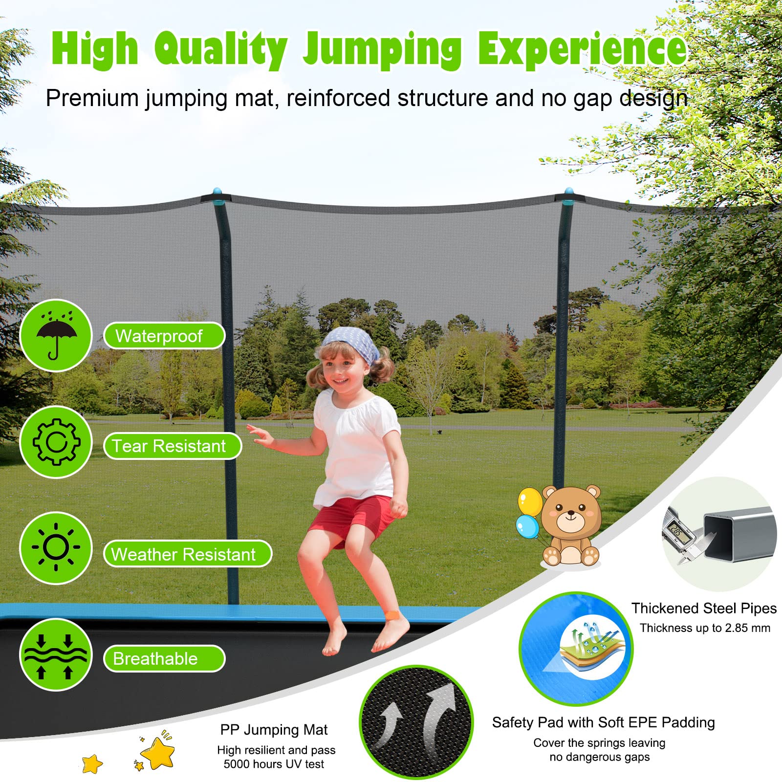Giantex Trampoline, 8 FT x 14 FT ASTM Certified Rectangular Trampoline with Enclosure, Ladder, Double-Side Galvanized Steel Frame