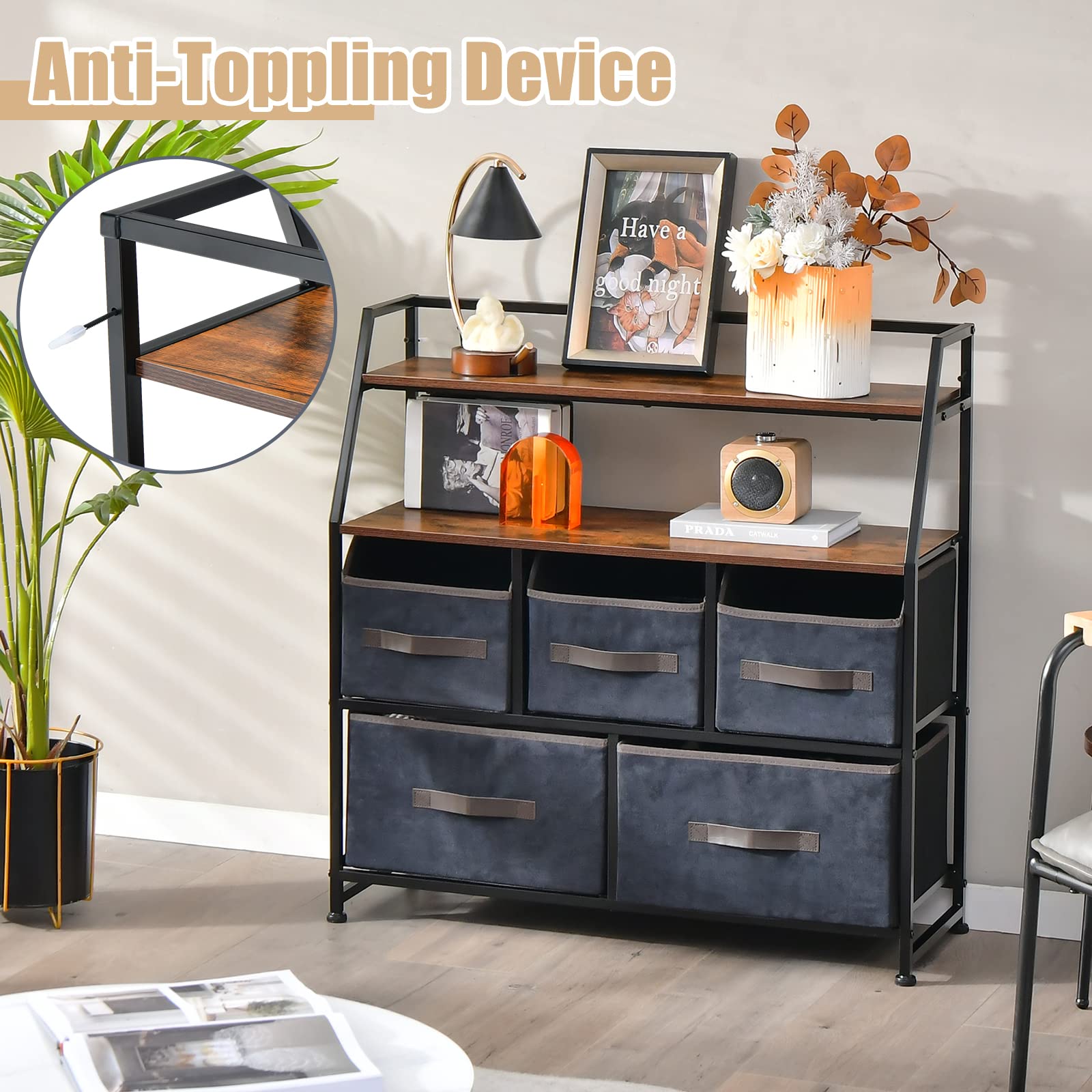 Giantex 5-Drawer Storage Dresser Organizer - Drawer Unit with Top Shelf, Anti-Toppling Design