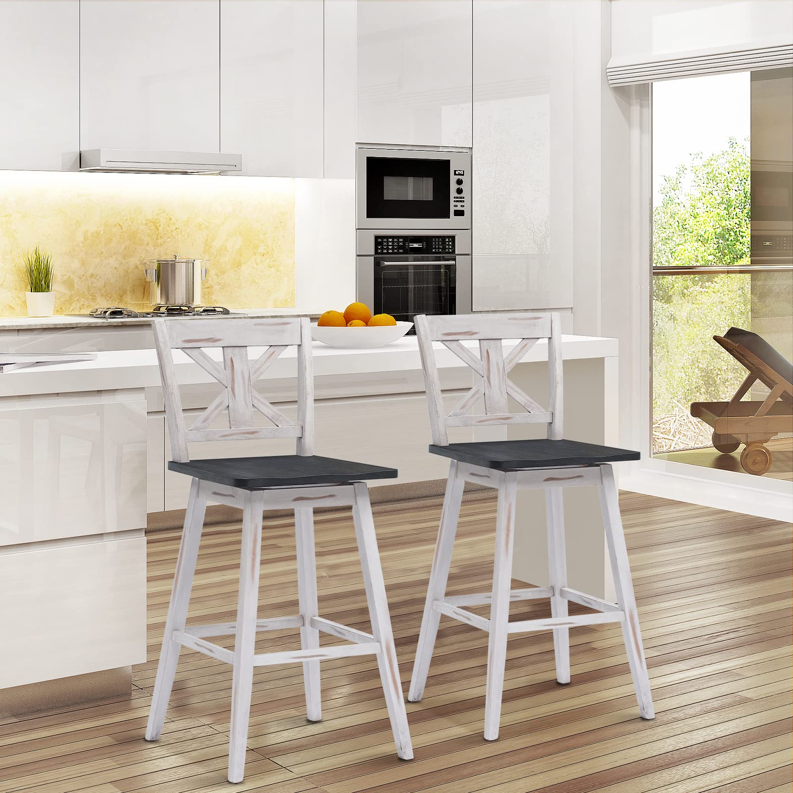 360 Degree Rubber Wood Bar Chairs, Vintage Bar Stools for Home, Restaurant & Pub