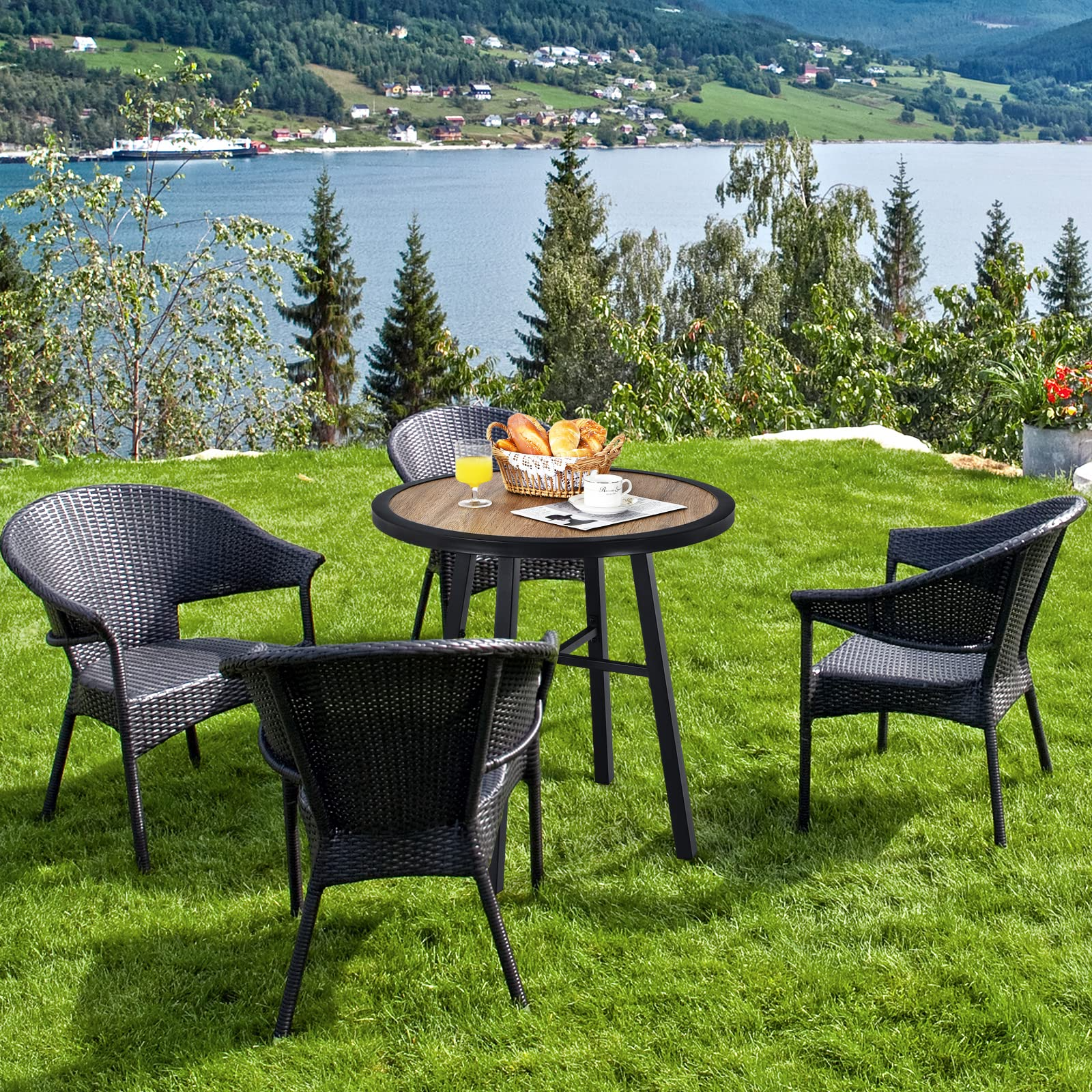 29 Inch Patio Bistro Table, Outdoor Round Bistro Table with Heavy-Duty Steel Frame