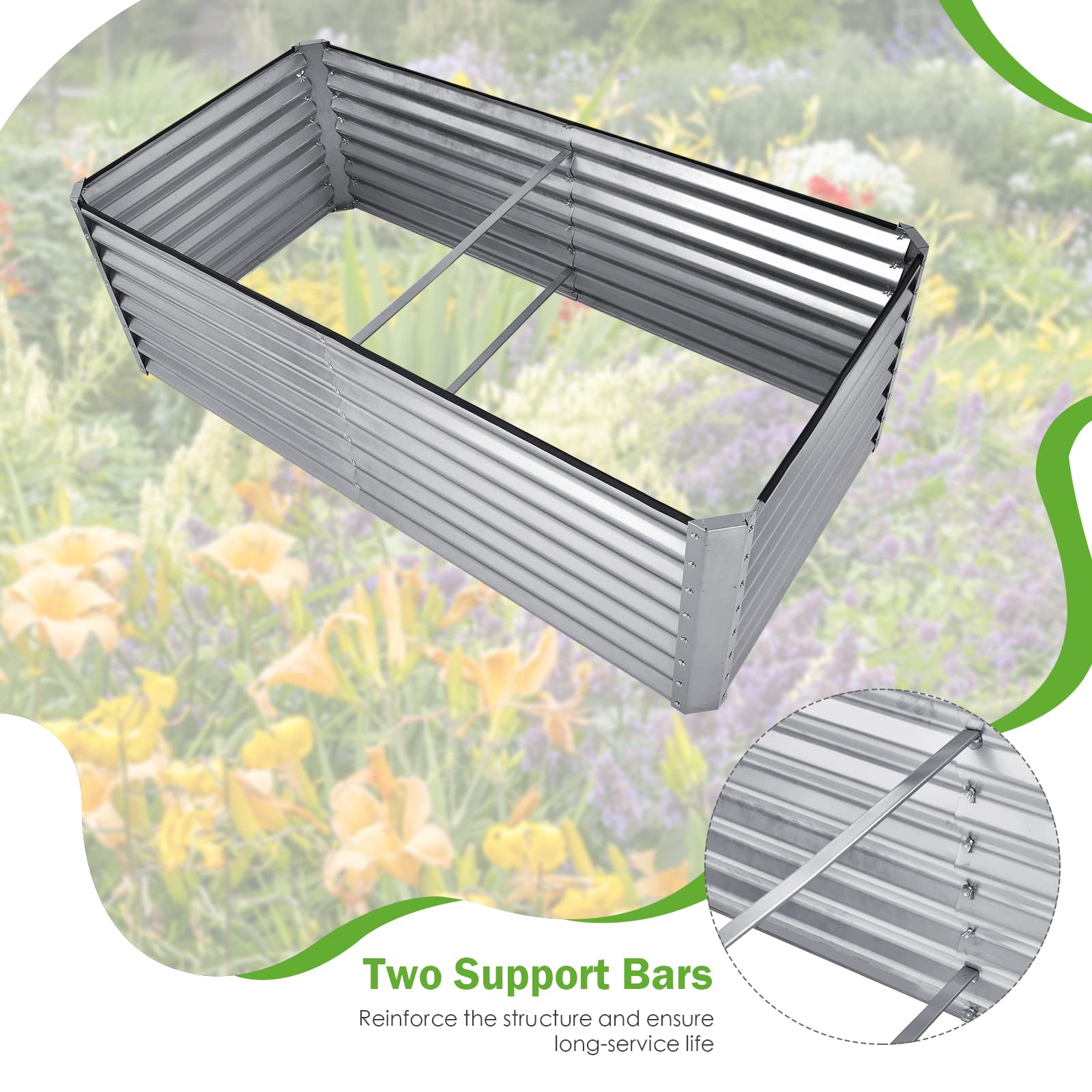 Giantex 6x3x2ft Steel Planter Raised Bed, Protective Edges, 4 Ground Stakes, Vegetables, Flowers Fruit Herb