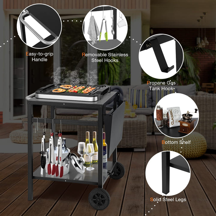 Giantex Outdoor Pizza Oven Stand Grill Cart with Wheels, Foldable Side Table, Gas Tank Hook