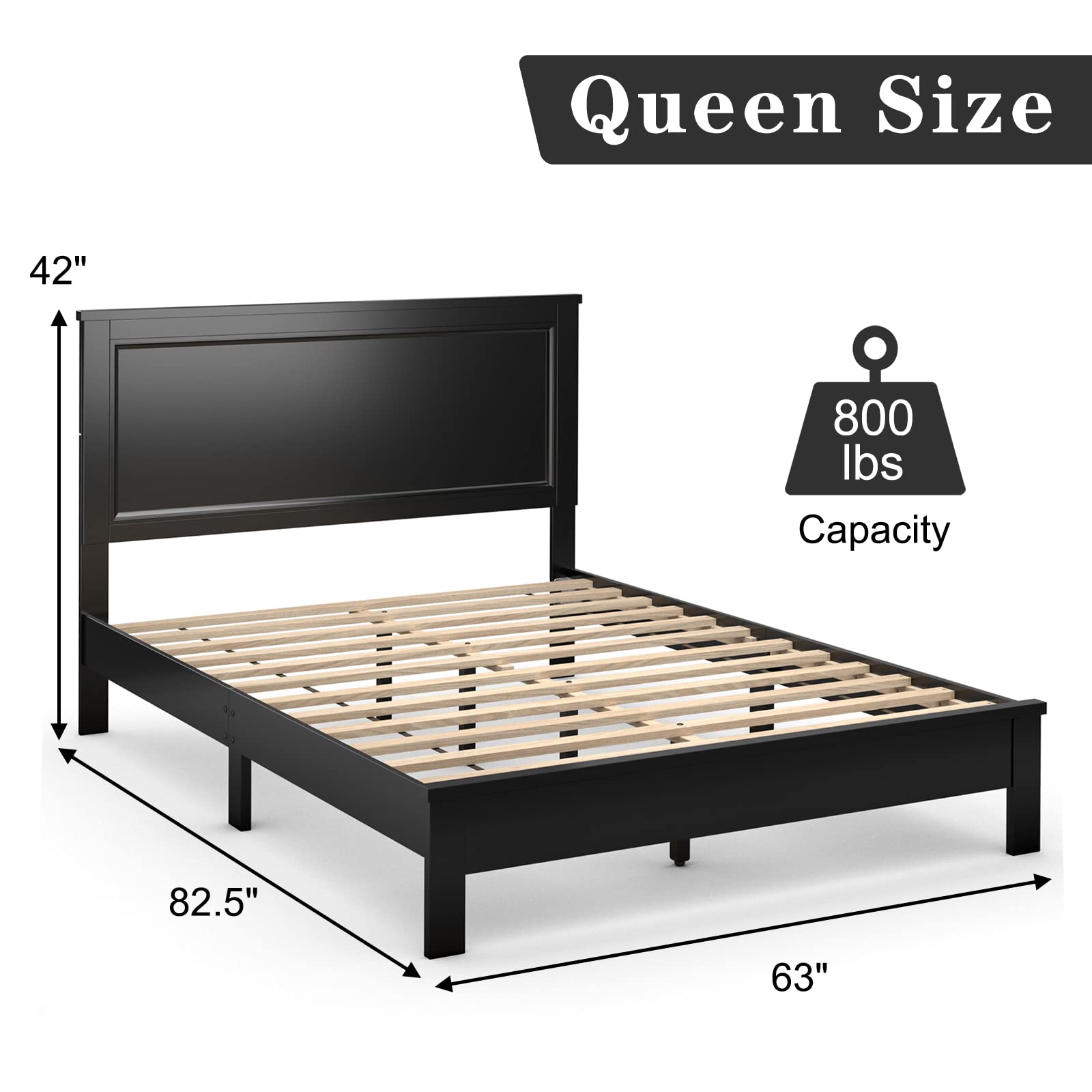 Platform Bed w/ Rubber Wood Legs & Integrated Headboard | Wooden Bed Frame