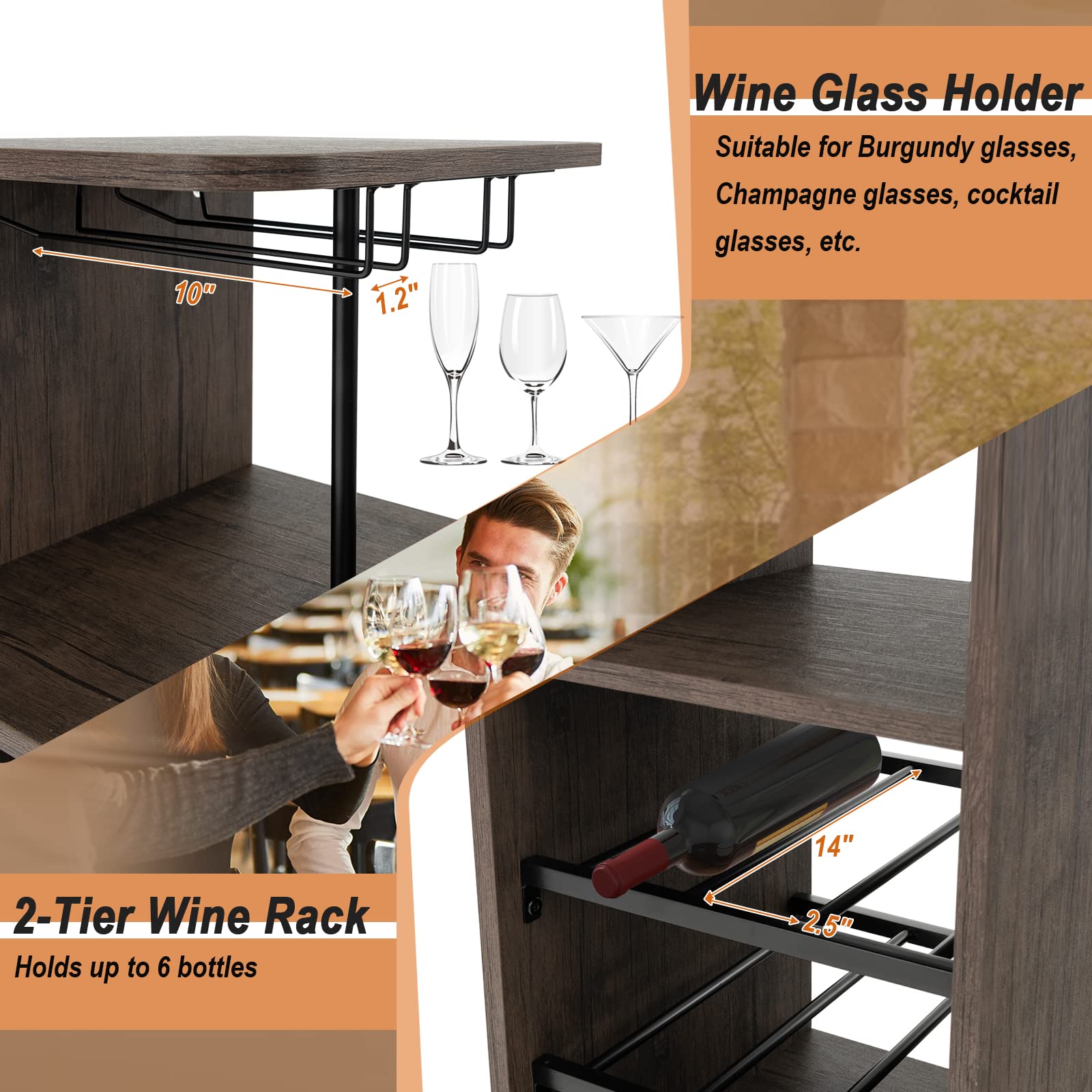 Giantex 3 Pieces Bar Table and Stools Set, Bistro Table Set with Glass Holder (Brown)