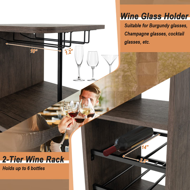 Giantex 3 Pieces Bar Table and Stools Set, Bistro Table Set with Glass Holder (Brown)