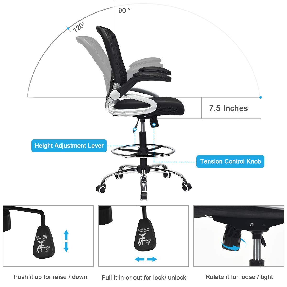 Giantex Mesh Drafting Chair, Standing Desk Stool with Lumbar Support
