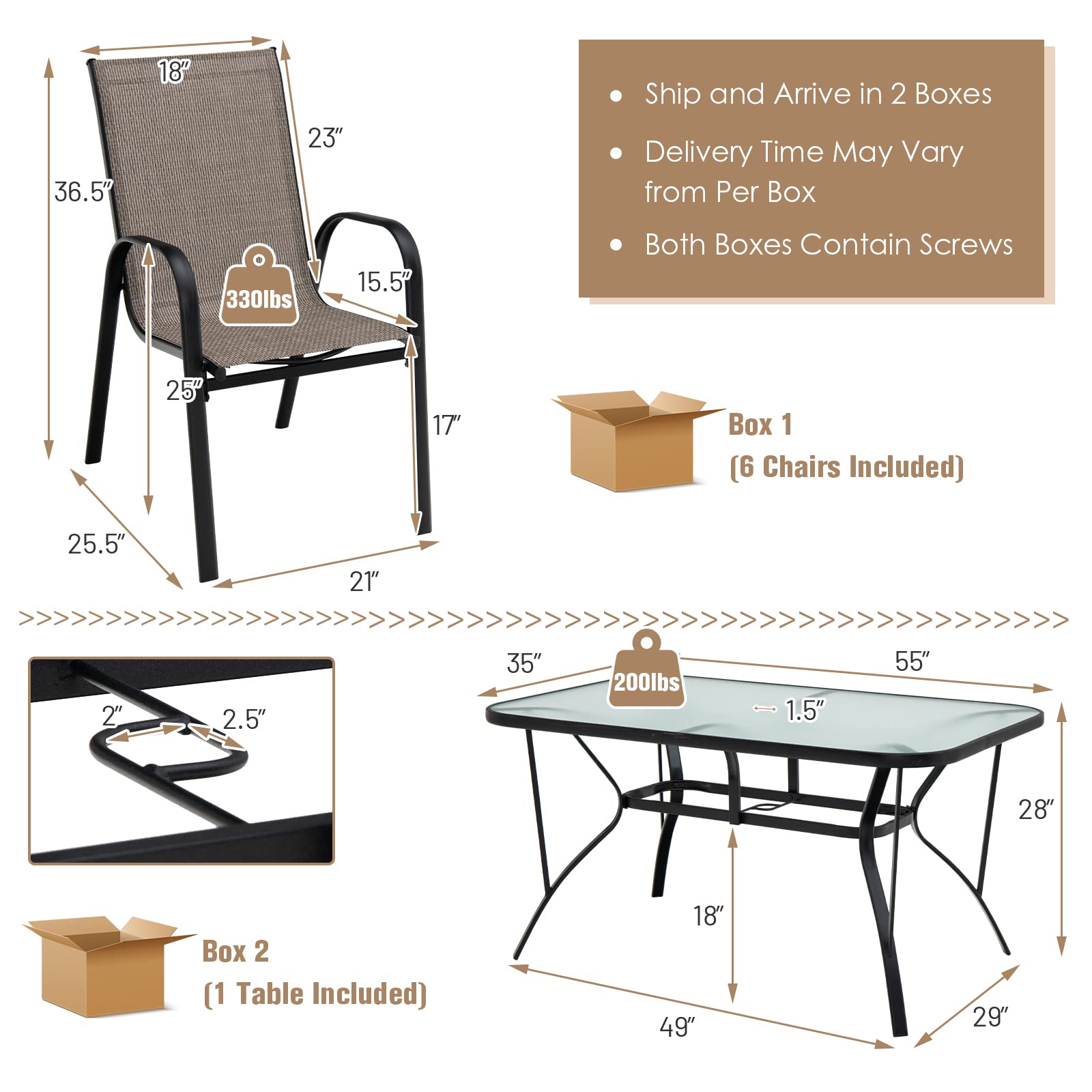 Giantex 7 Piece Patio Dining Set, Outdoor Dining Table Set with 6 Stackable Chairs