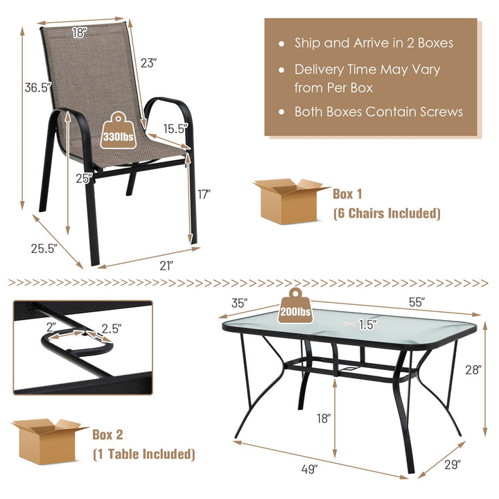 Giantex 7 Piece Patio Dining Set, Outdoor Dining Table Set with 6 Stackable Chairs