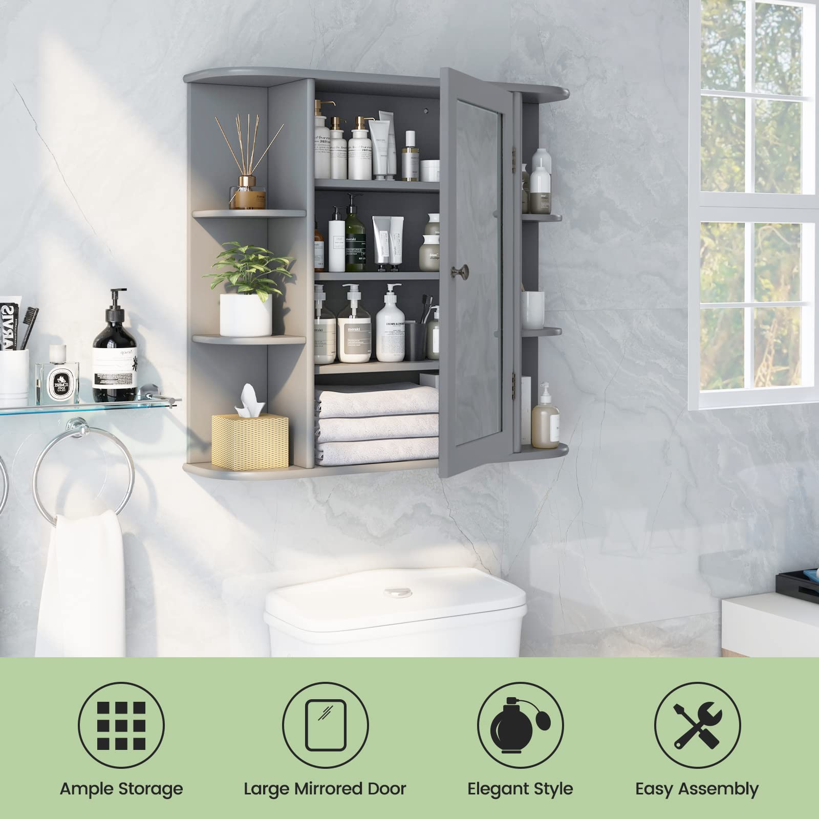 Giantex Mirrored Bathroom Medicine Cabinet - Wall Mounted Bathroom Hanging Cabinet with Single Door