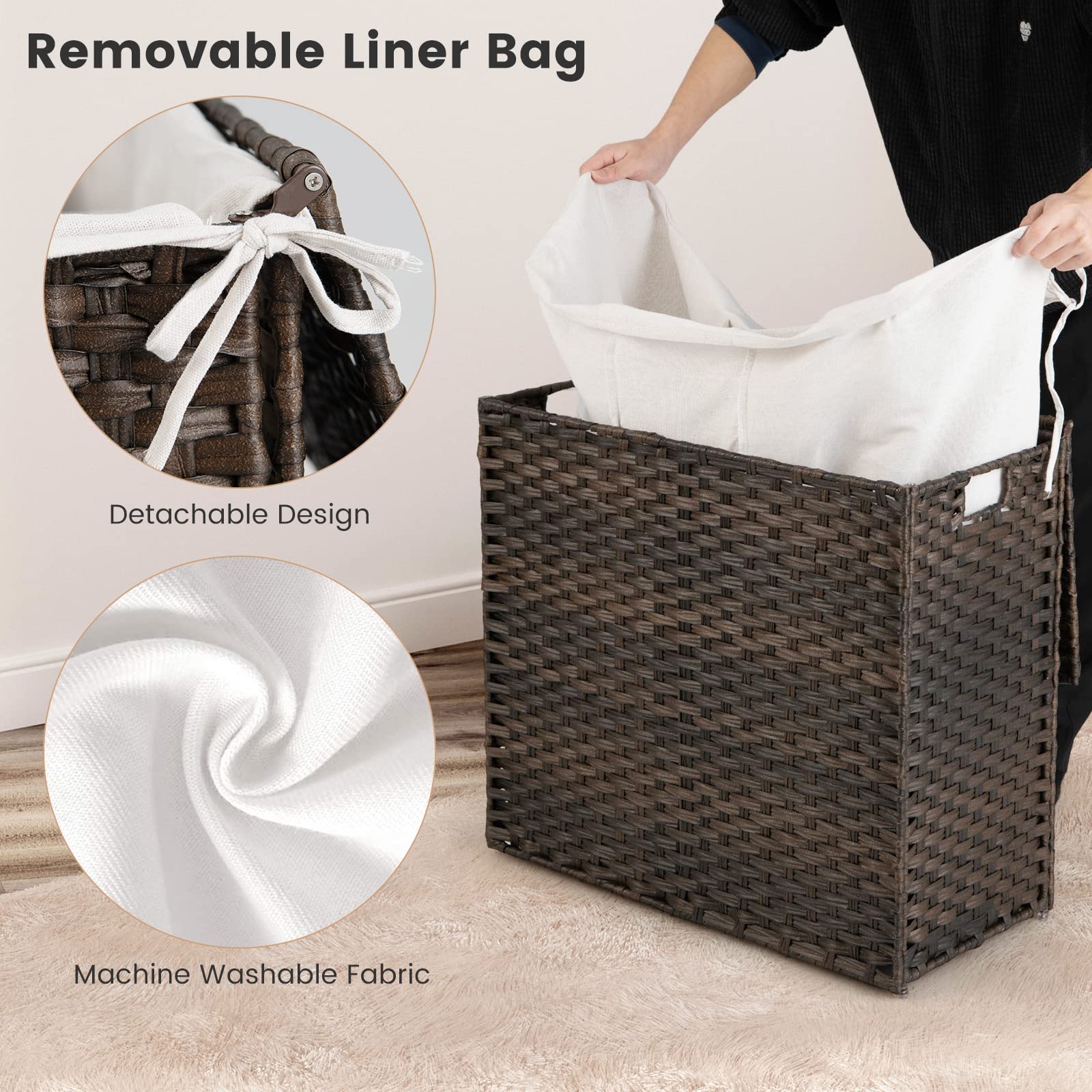 Giantex Laundry Hamper with Lid and Handle, 29 Gal (110L) Wicker Laundry Basket (Brown)