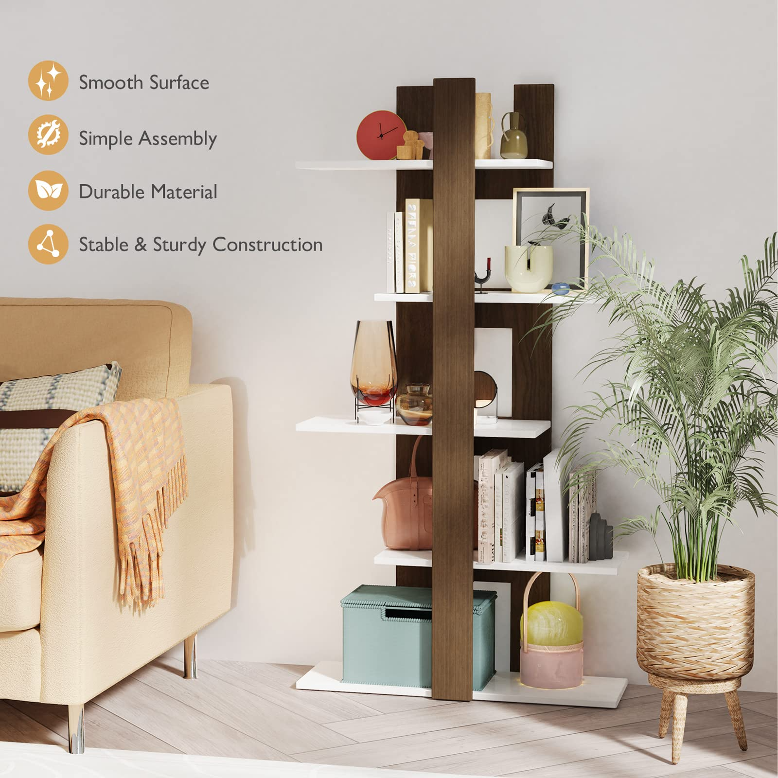 5-Tier Tall Wood Tree Book Shelf w/ Anti-Toppling Device