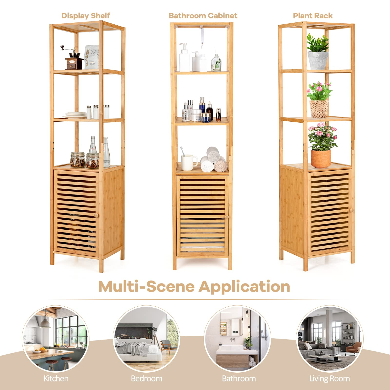 3-Tier Slim Shelving Unit with Shutter Door & Anti-Toppling Device