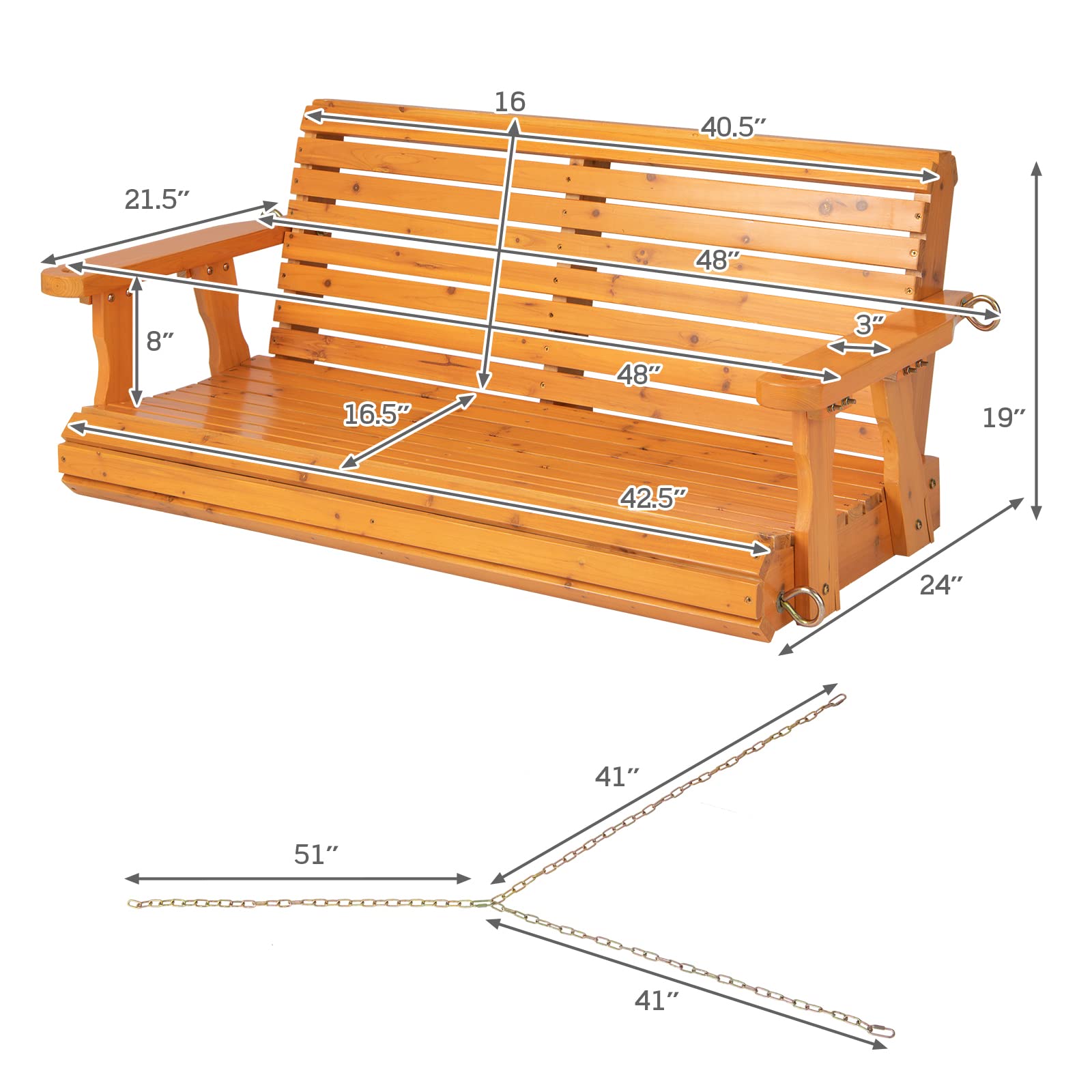 Giantex Wooden Porch Swing 2 Seat - Outdoor Swinging Chairs