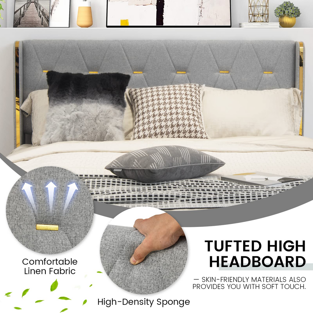 Giantex Upholstered Bed Frame with 4 Drawers