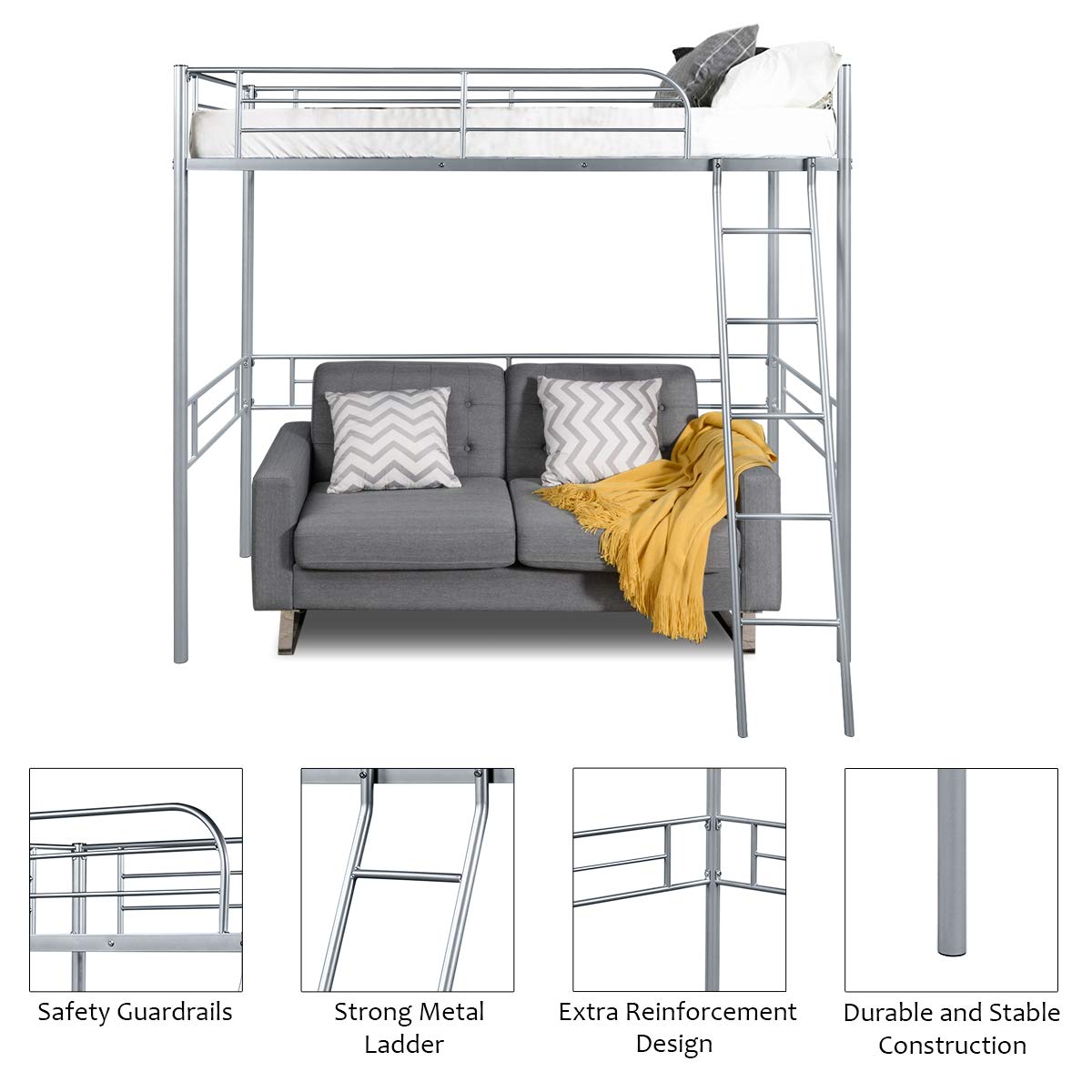 Giantex Heavy Duty Twin Loft Bed with Ladder