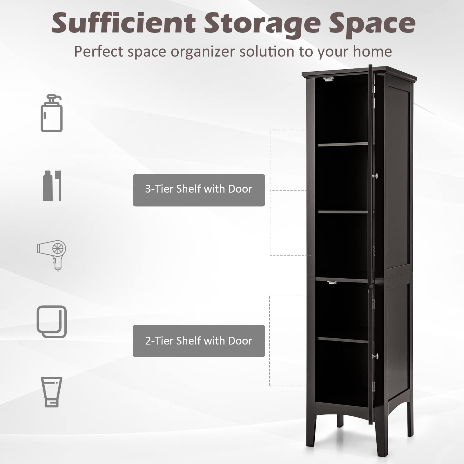 Storage Cabinet Bathroom High Cabinet with 5 Tier Shelves