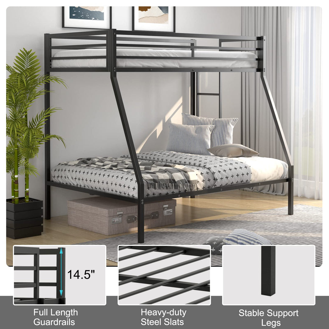 Giantex Metal Bunk Bed, Twin Over Full Size Bed w/ Removable Ladder & Steel Slats Support