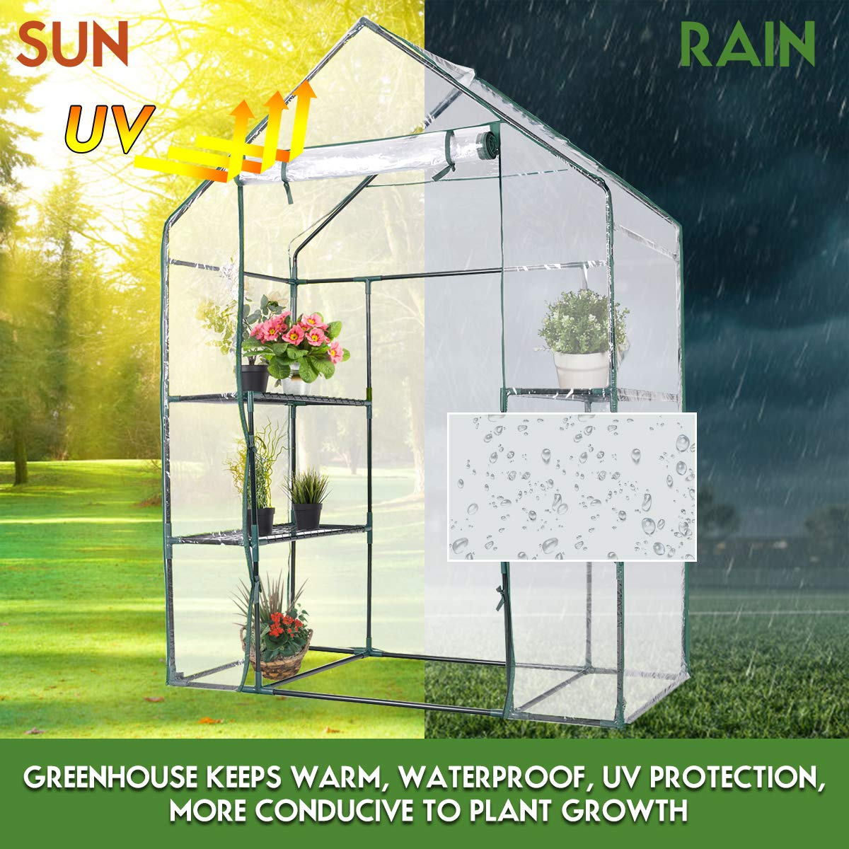 Giantex Greenhouse Outdoor Large Walk-in Plant Green House with 3 Tier Shelves for Plants
