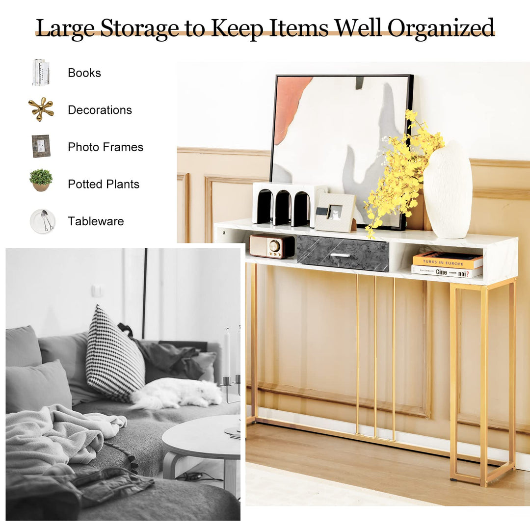 Giantex Console Table with Drawer - Sofa Side Table with Anti-Toppling Device & Adjustable Foot Pads