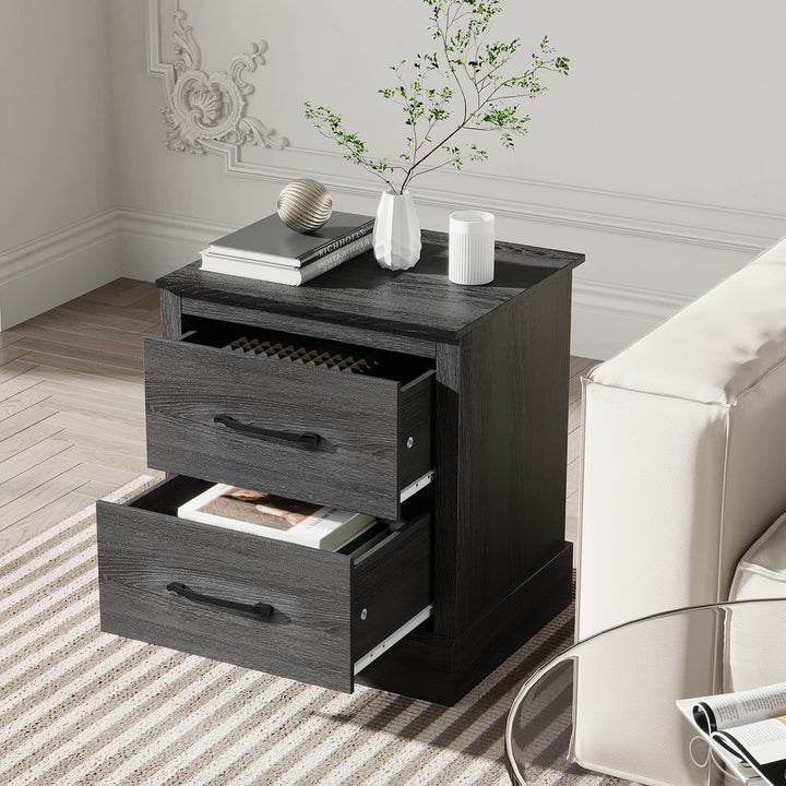 Giantex Farmhouse Nightstand Set of 2, Wood Bedside Table with 2 Storage Drawers