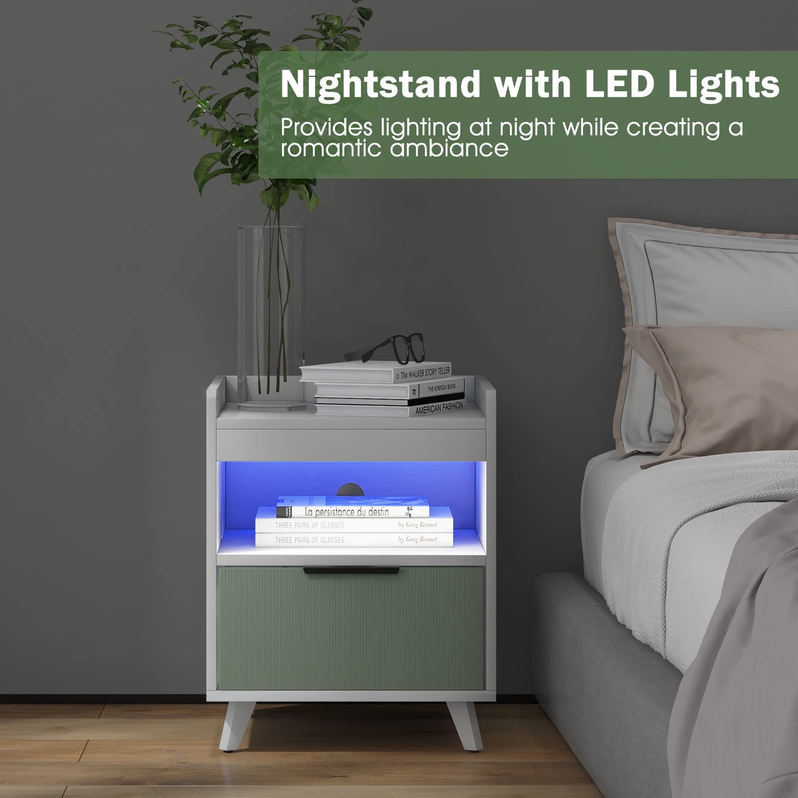Giantex Nightstand with LED Lights Set