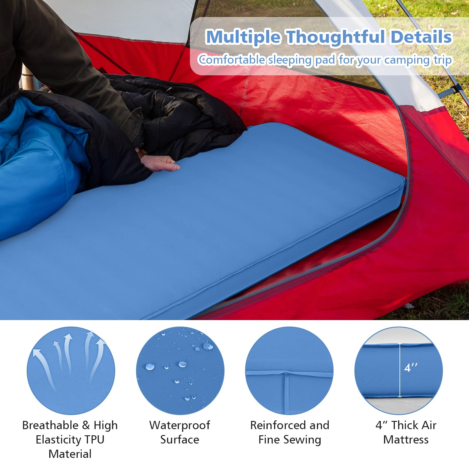 Lightweight Compact Air Mattress w/Carry Bag