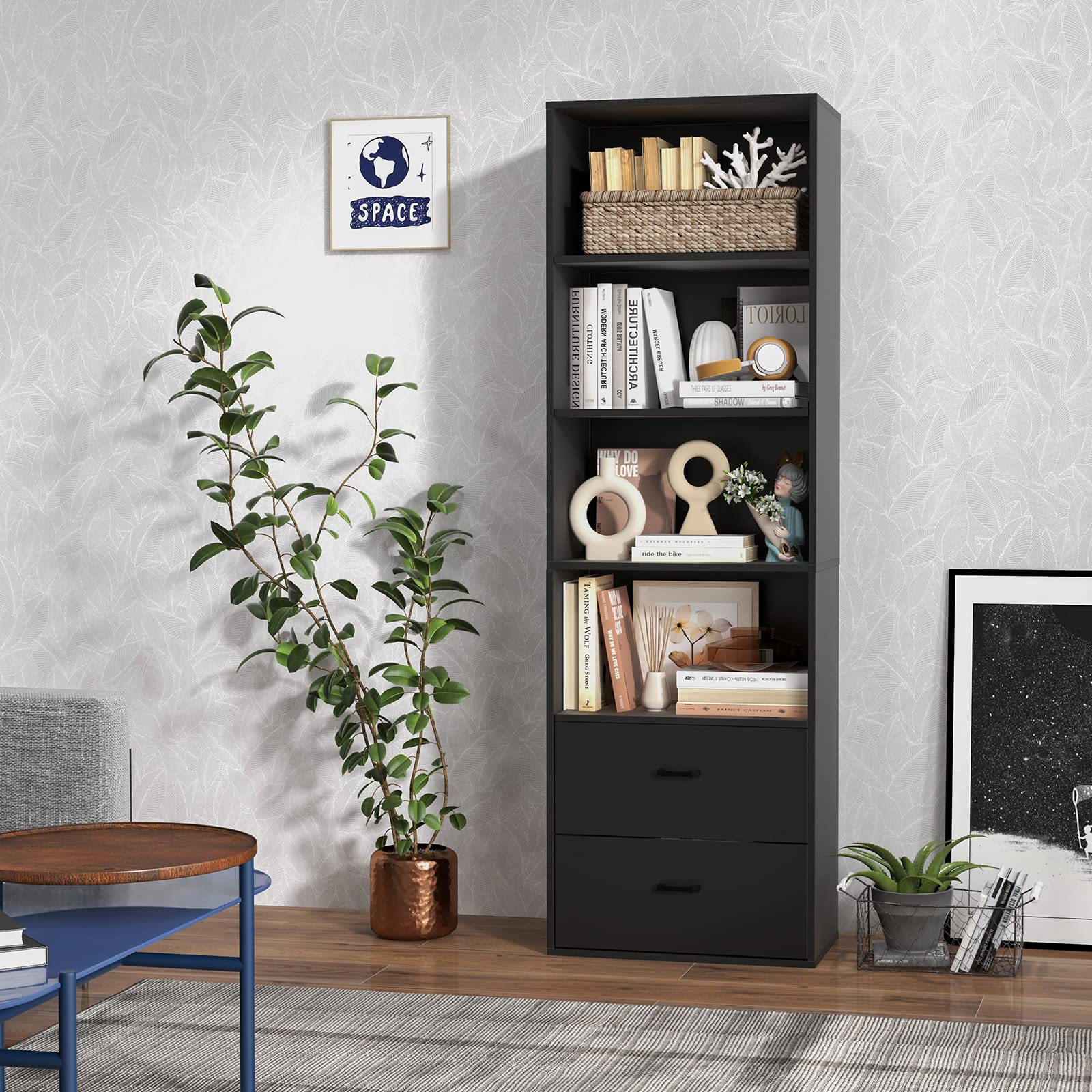 74" Tall 4-Tier Bookcase - Giantex