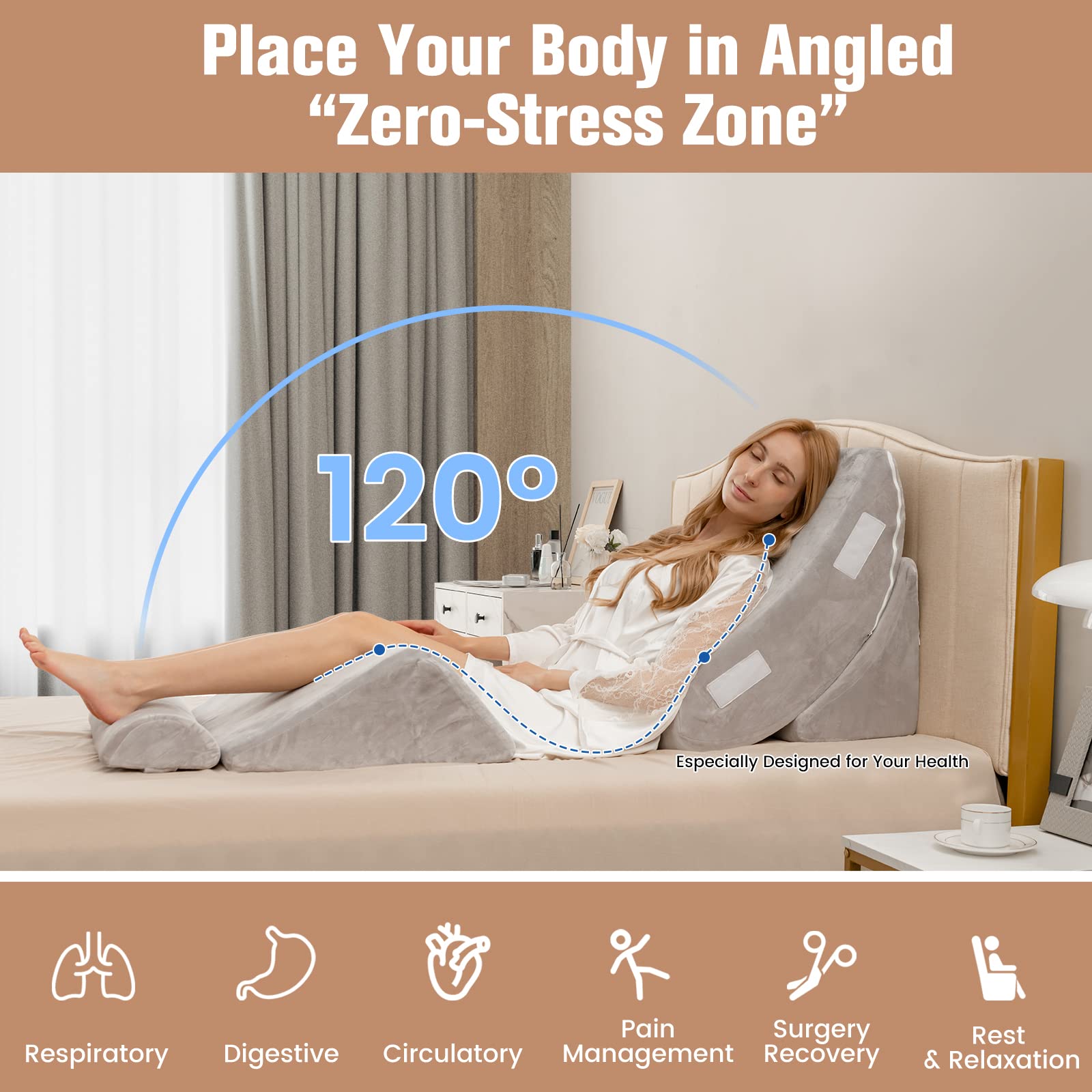 Giantex 4PCS Orthopedic Bed Wedge Pillow Set, Post Surgery Memory Foam Pillows for Sleeping(Grey)