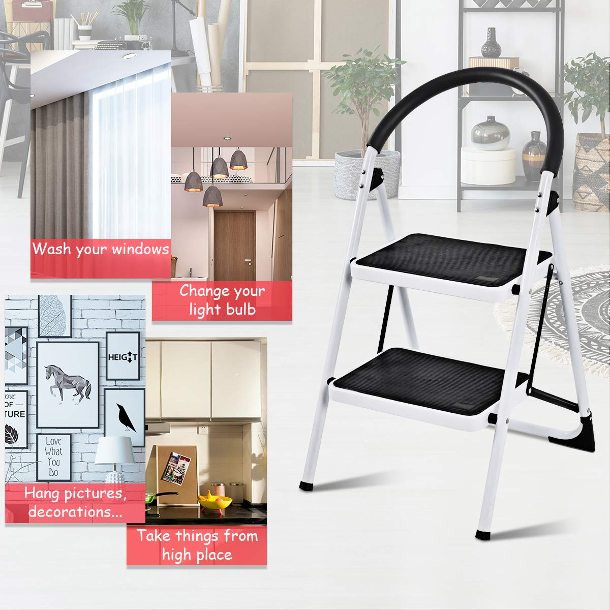 Giantex 2 Step Ladder Folding Step Stool Platform Home Kitchen Tool Multiuse Stepladder