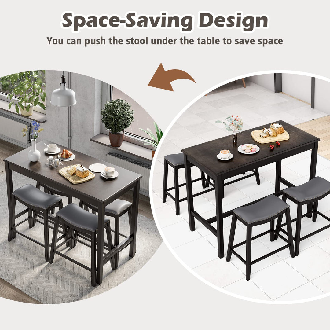 Giantex Dining Table Set for 4, Kitchen Counter Height Table w/ 4 Stools (Black)