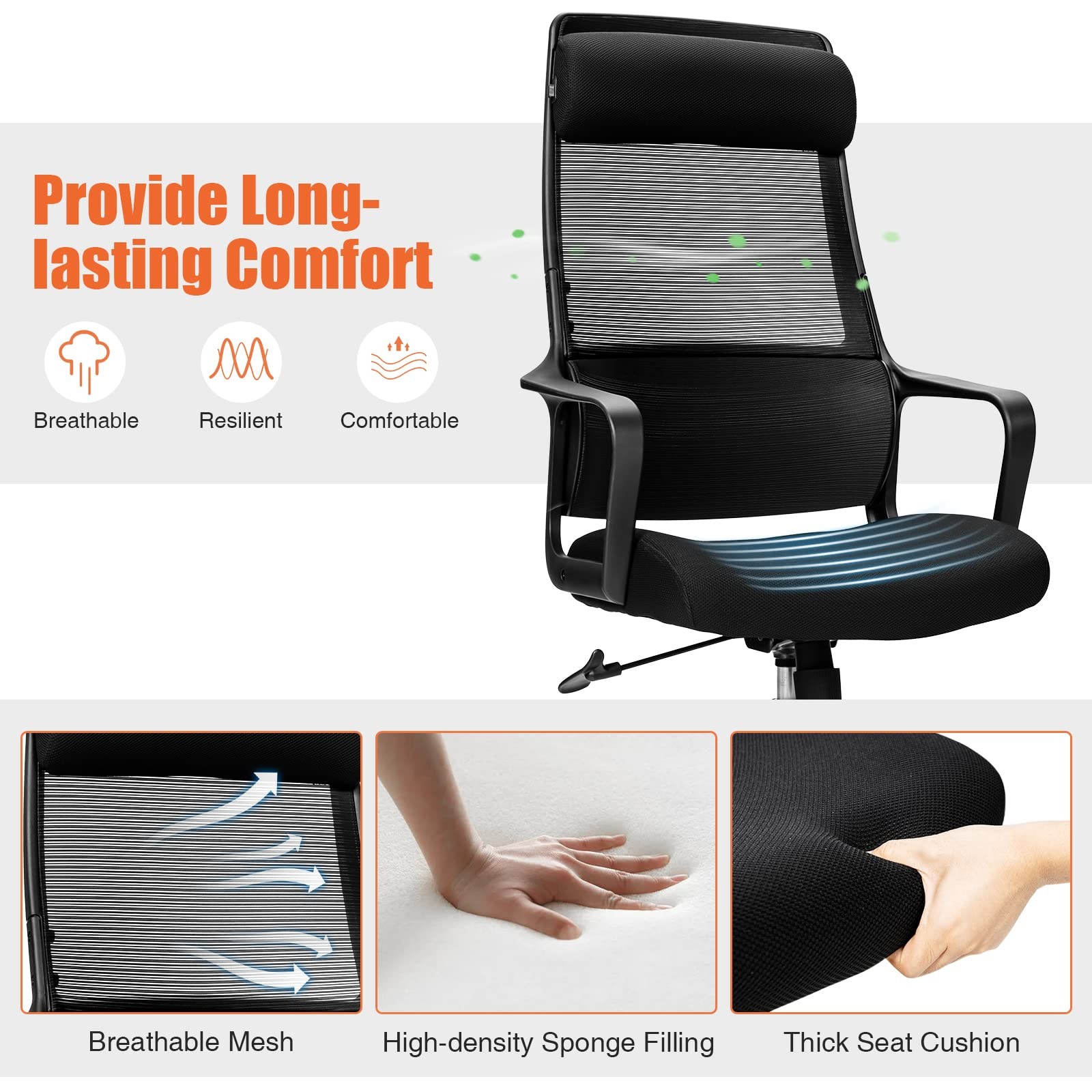 Giantex High Back Mesh Office Chair with Heating Headrest and Lumbar Support Armrest