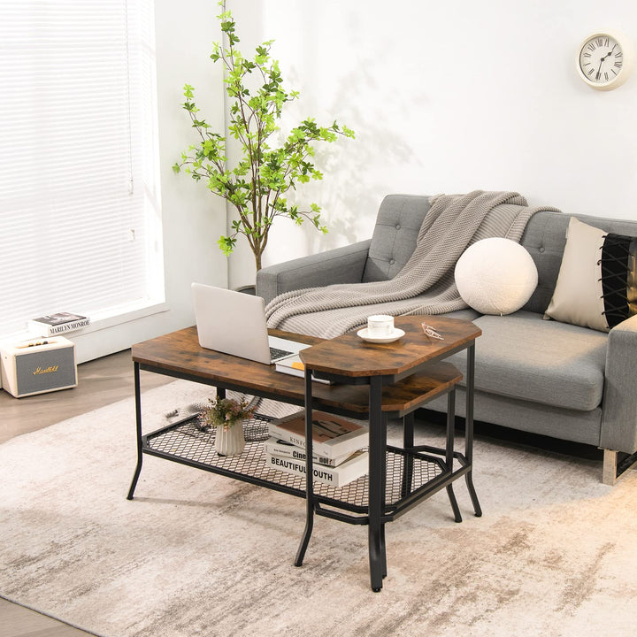 Giantex Narrow End Table w/Rustic Wood Grain & Stable Steel Frame, 25.5"x12.5"x24.5" Rustic Brown