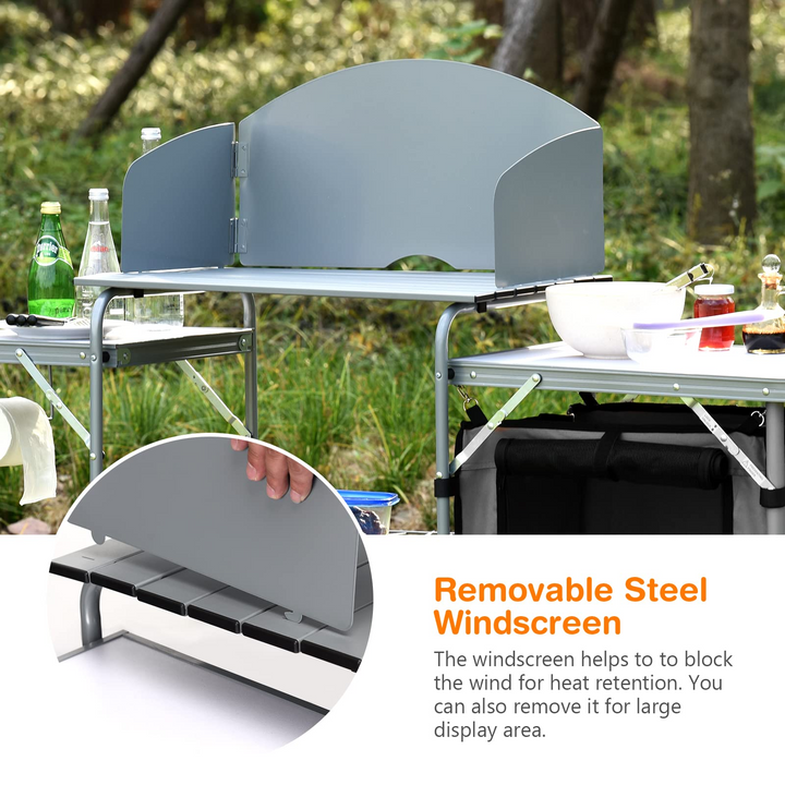 Giantex Folding Grill Table with 26'' Tabletop and Detachable Windscreen