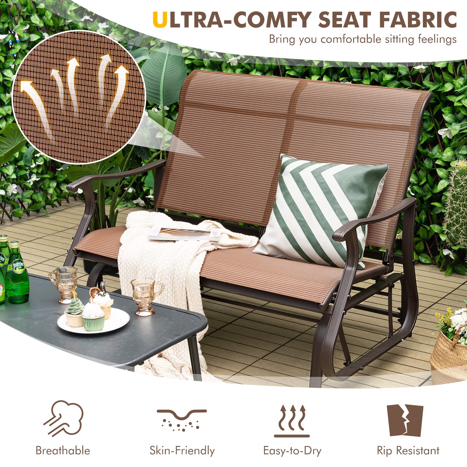Giantex Outdoor Glider Bench Chair - Extra-Large 2 Person Loveseat