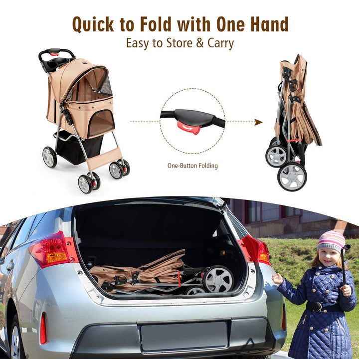 Folding Dog Stroller, Pet Stroller for Small Medium Dogs Cats Puppy – Giantexus