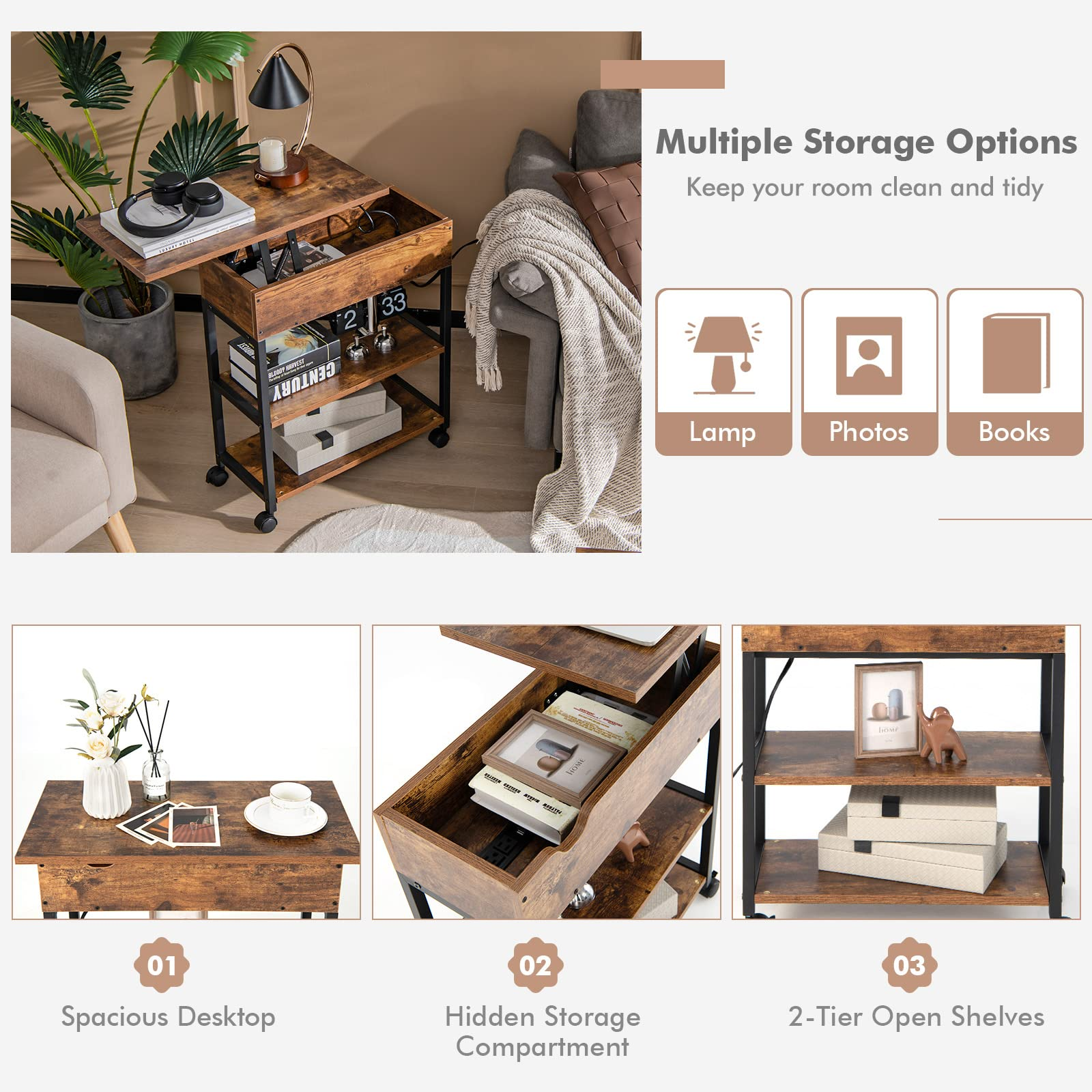 Giantex End Table with Charging Station - Lift Top Narrow Side Table