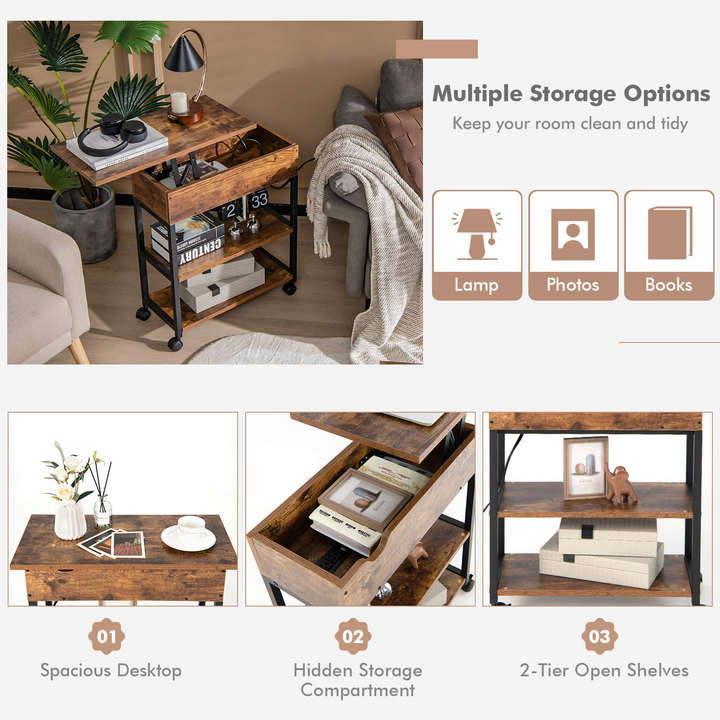 Giantex End Table with Charging Station - Lift Top Narrow Side Table