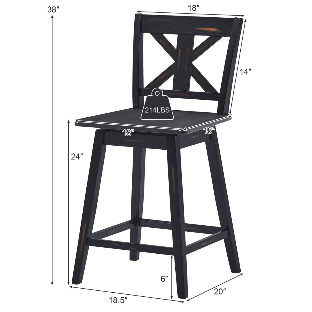 360 Degree Rubber Wood Bar Chairs, Vintage Bar Stools for Home, Restaurant & Pub