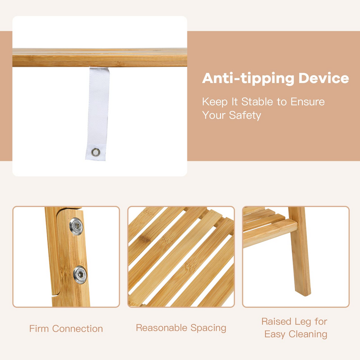 2-Tier 5.3Ft 100% Bamboo Garment Rack with Top Hanging Rod and Bottom Storage Shelves