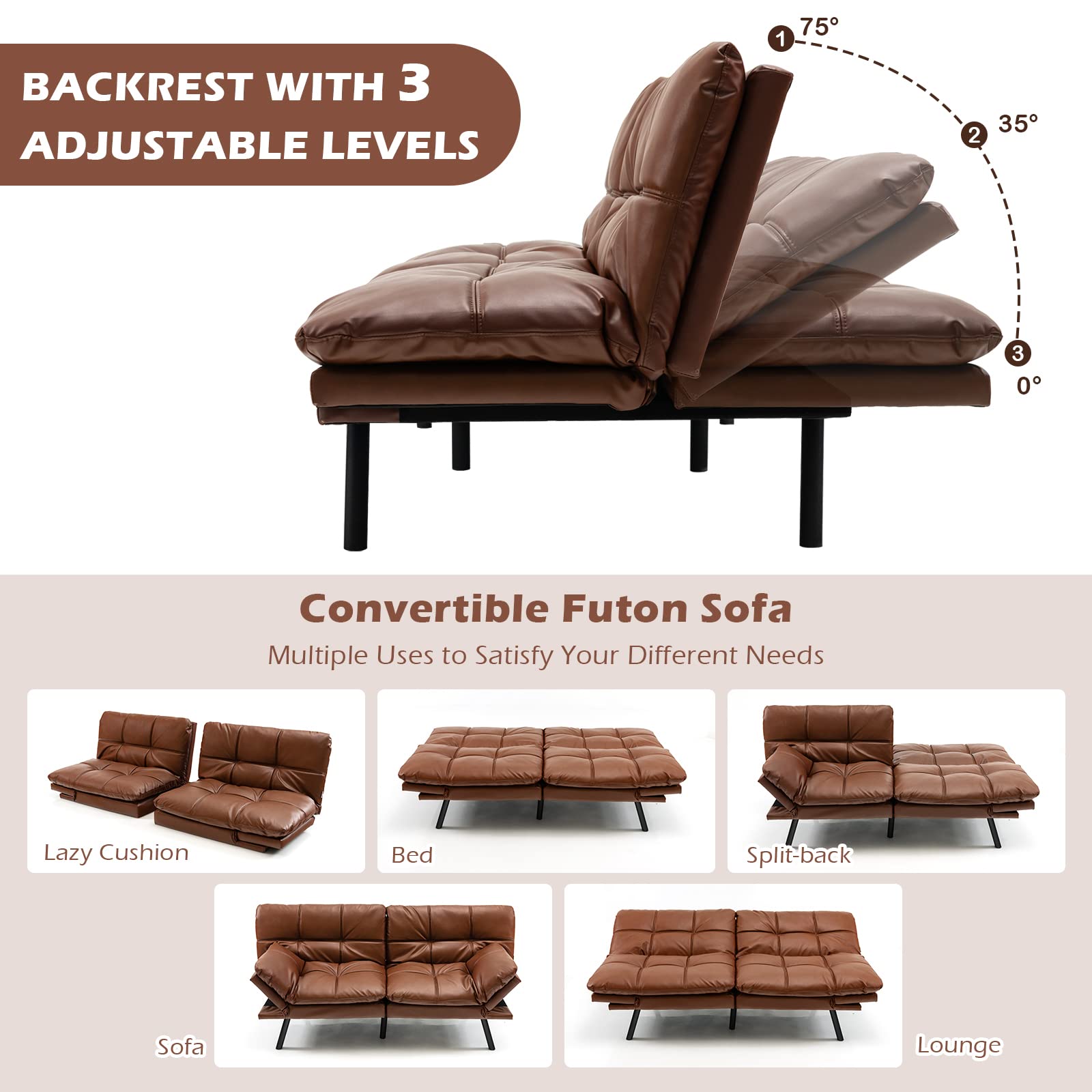 Convertible Memory Foam Futon Couch Sleeper - Giantex
