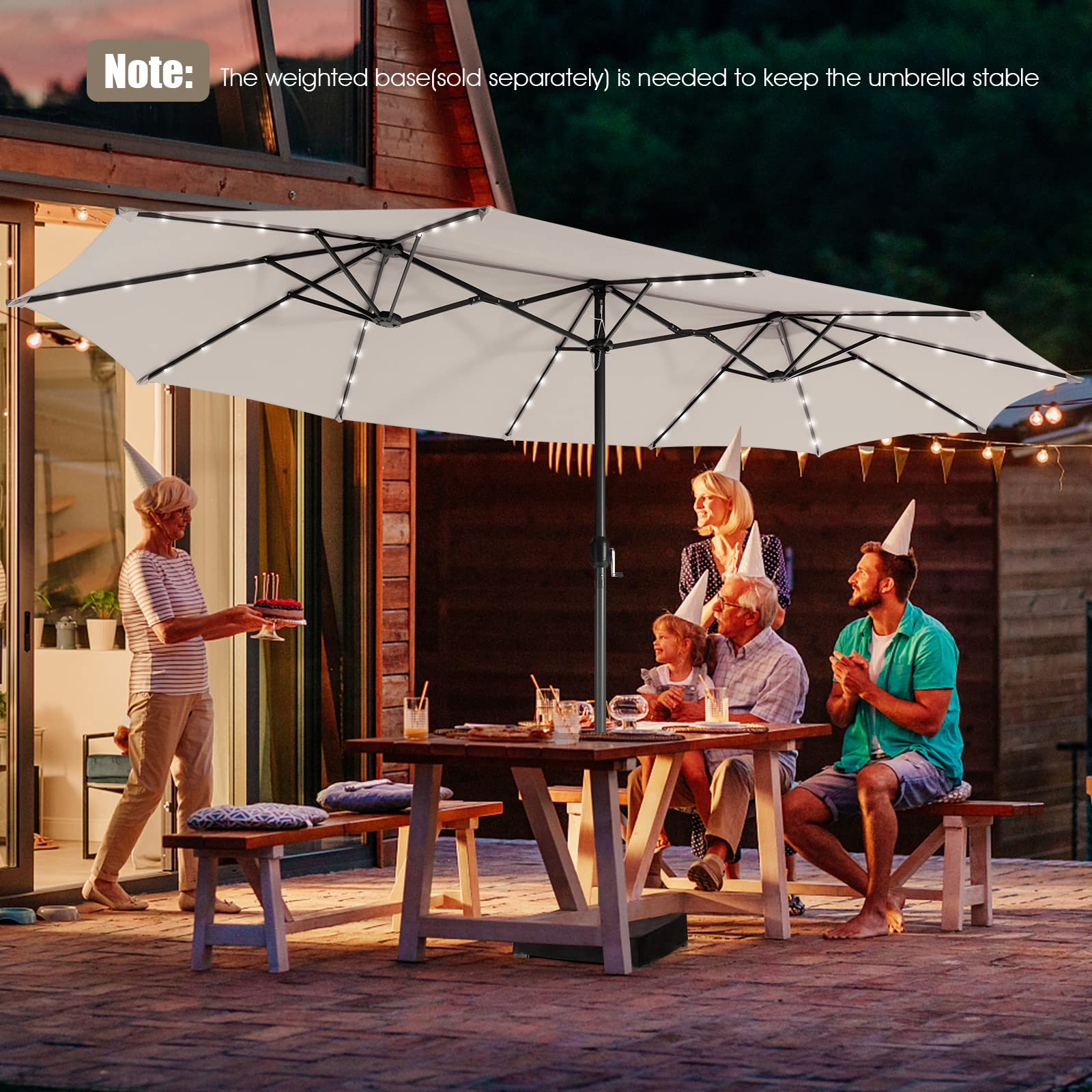 Giantex 15 FT Double Patio Umbrellas with 48 Solar LED Lights, Extra-Large Rectangle Umbrella