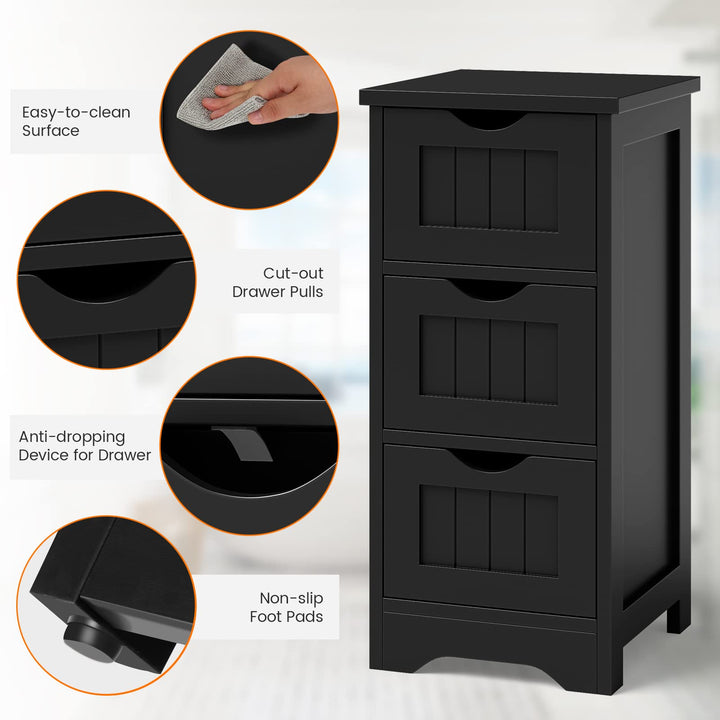 Giantex Bathroom Floor Cabinet - Small Bathroom Storage Cabinet with 3 Removable Drawers