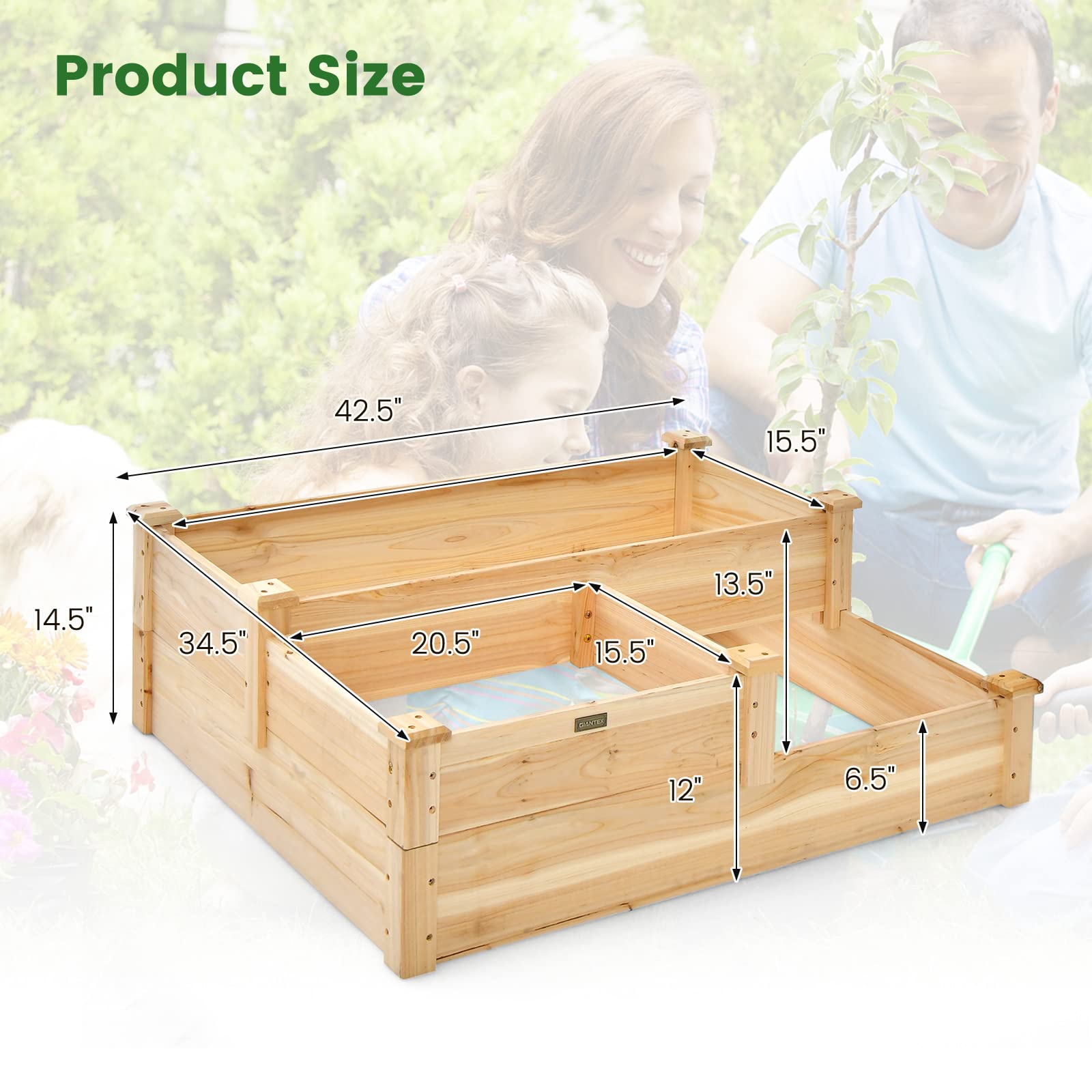 Giantex Raised Garden Bed, Wood Planter Box for Vegetables Flowers Fruit Herb, Easy Assembly (42.5" Lx34.5 Wx14.5 H)