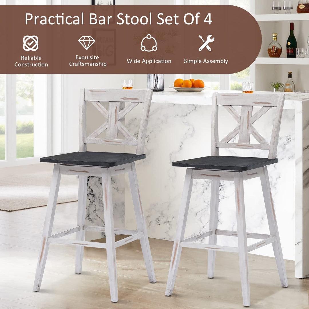 360 Degree Rubber Wood Bar Chairs, Vintage Bar Stools for Home, Restaurant & Pub