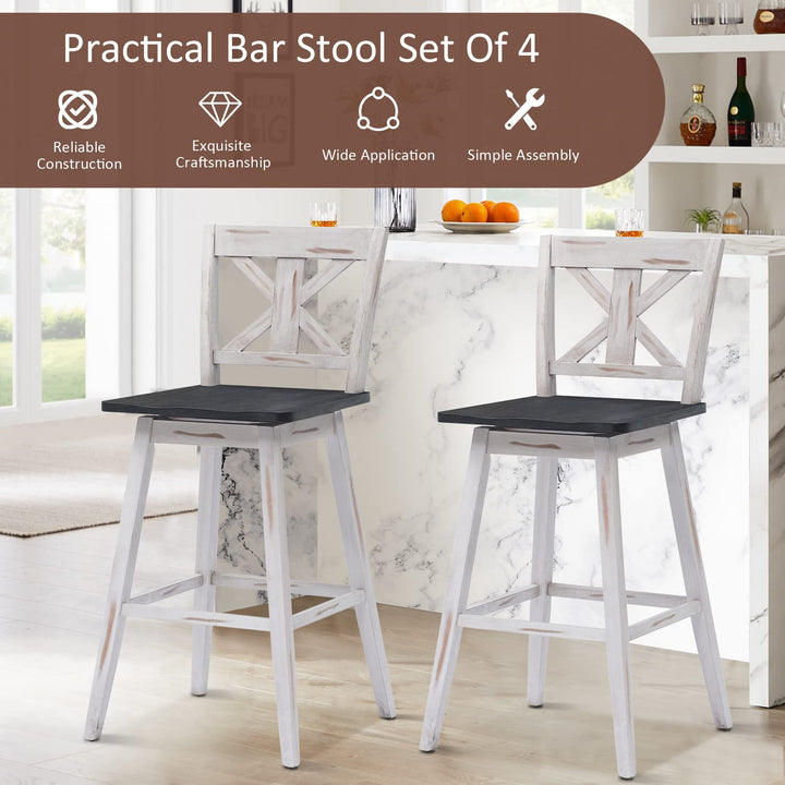 360 Degree Rubber Wood Bar Chairs, Vintage Bar Stools for Home, Restaurant & Pub