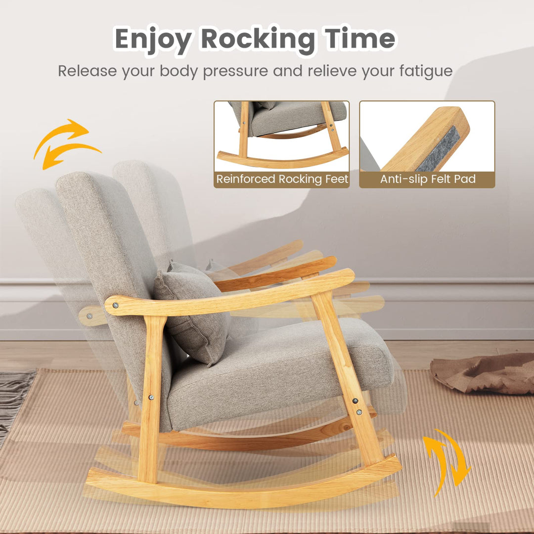 Giantex Upholstered Rocking Chair - Modern Rocker with Rubber Wood Frame, Comfy Backrest & Seat
