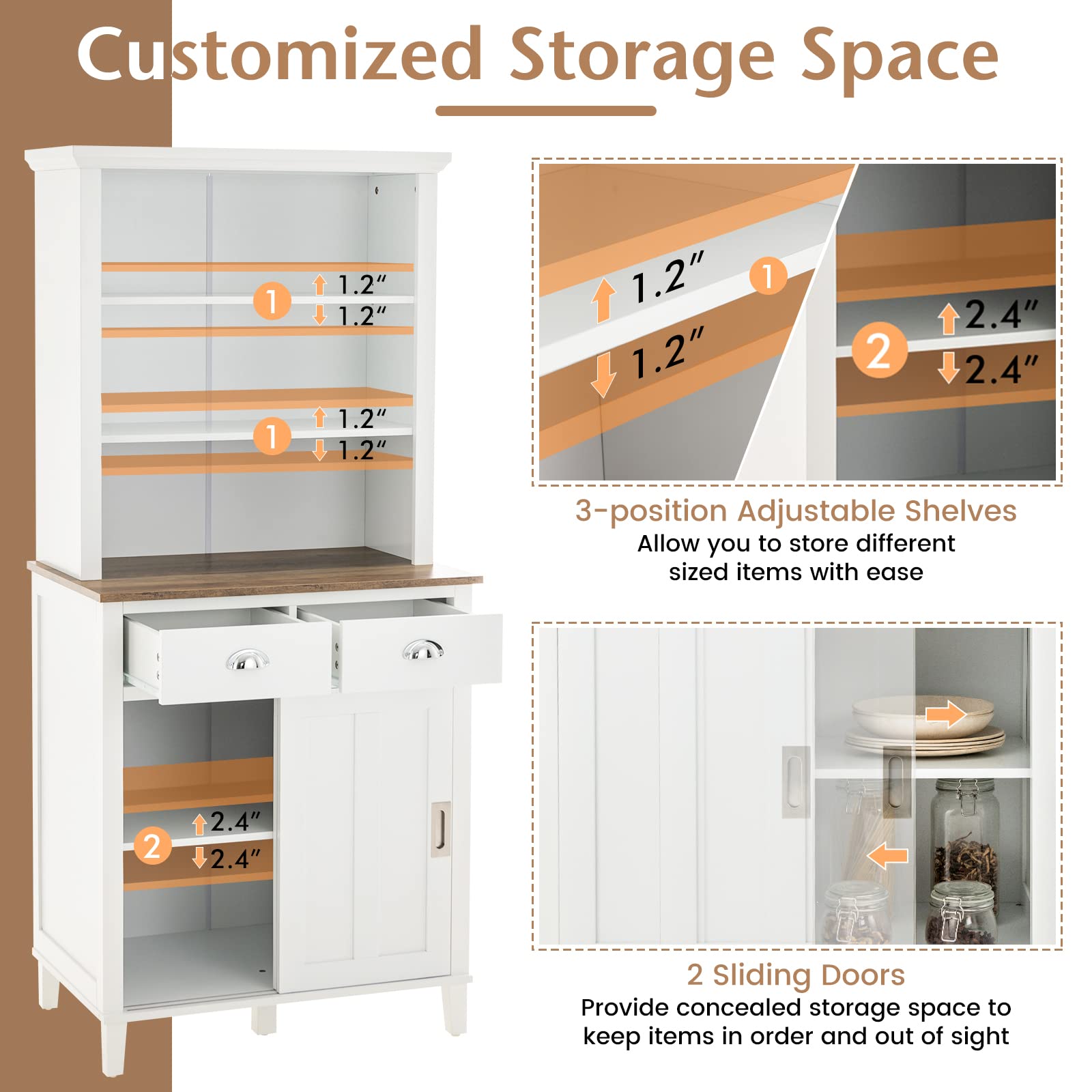 Giantex Buffet Cabinet with Storage Hutch, Tall Kitchen Sideboard, 67" Freestanding High Pantry (White)
