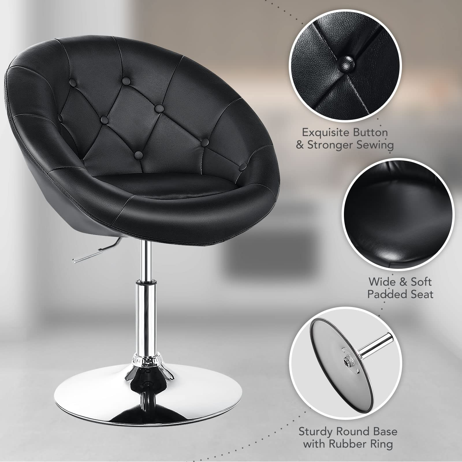 Giantex Swivel Round Tufted Vanity Chair, Set of 2 Height Adjustable