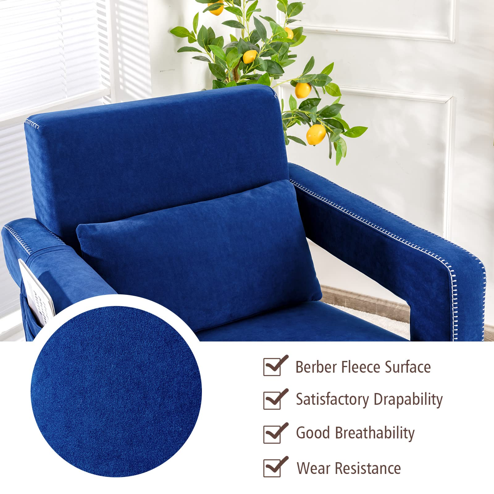 Giantex Modern Accent Chair with Ottoman, Soft Berber Fleece Armchair Single Sofa and Footstool Set w/Waist Pillow