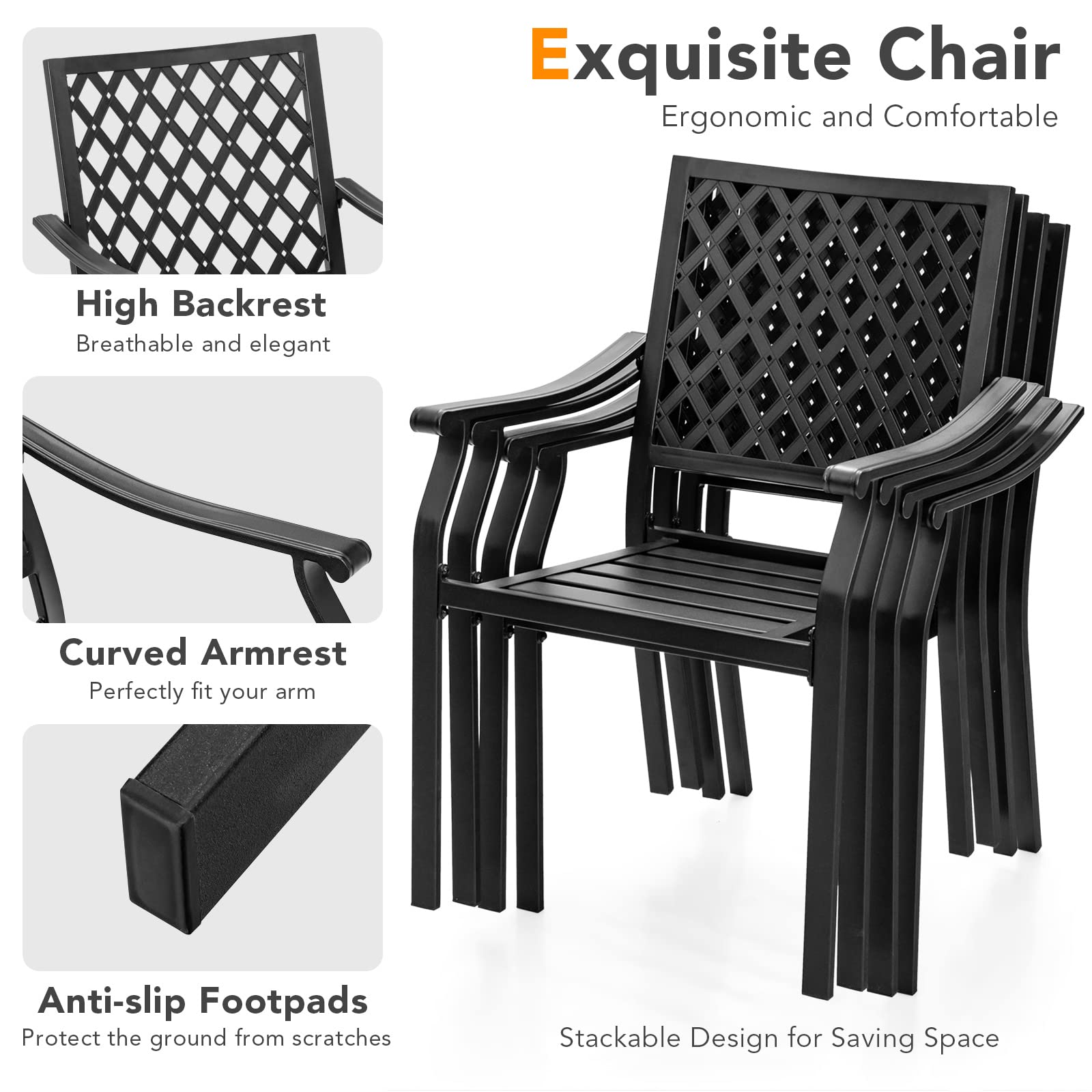 Giantex Patio Dining Chairs, Outdoor Stackable Metal Chair